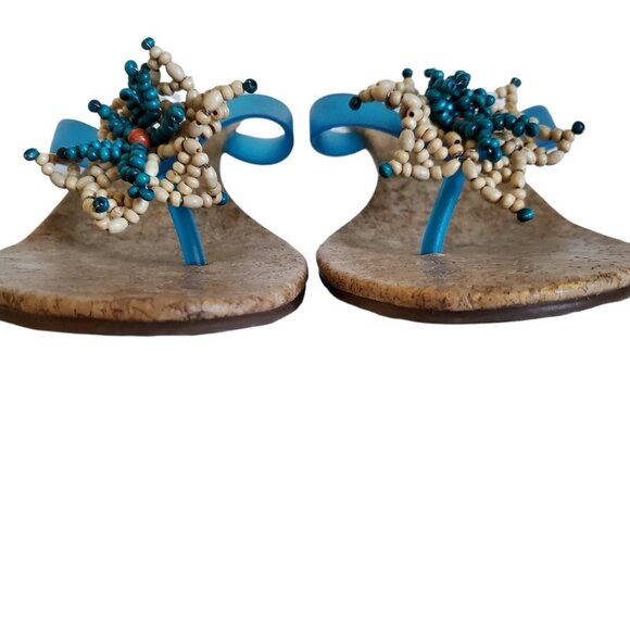 COCONUTS by MATISSE Colorful Beaded Flower Thong Sandals with Kittie Heel - Picture 8 of 11